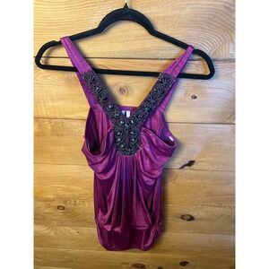 Studio Y Womens Purple Beaded Sleeveless‎ Top Party Blouse Medium Summer Event
